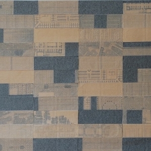 2016-Mapa de los días I, Transfer, tinta y collage en bolsas de té, 50 x 90 cm