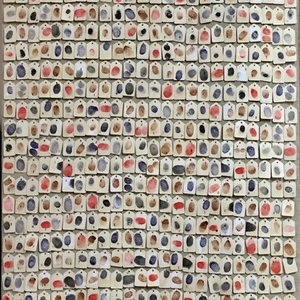 2018-De la serie identidades huellas, Mixta sobre tela, 145 x 60 cm