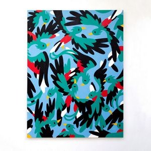 ¿Alguna vez habías visto tanto quetzales?, Acrílico sobre tela, 120 x 90 cm