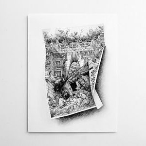 Catherwood IV / Casa del gobernador 2, Tinta y lápiz de color sobre papel, 23 x 30 cm